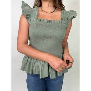 NEW PHIE COLLECTIVE poplin stretch riza top in sage